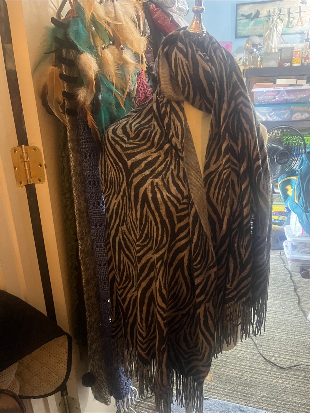 Rikka Zebra Print Fringe Scarf Wrap - Black and Grey Animal print S189